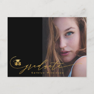 Carte Postale Faire-part Moderne Gold Noir Calligraphie Chic Photo GRAD