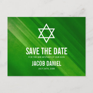 Carte Postale Faire-part Moderne Green Grunge Bar Mitzvah Enregistrer la da
