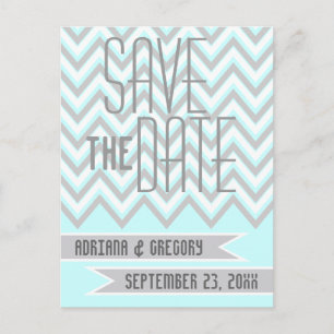 Carte Postale Faire-part Moderne gris chevron, aqua mariage Épargnez la dat