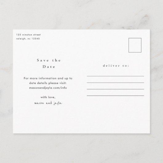 Carte Postale Faire-part Moderne minimal 3 Photo Enregistrer la date (Dos)