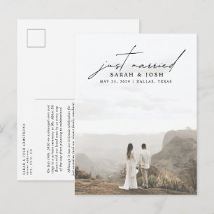 Carte Postale Faire-part Moderne Minimaliste Photo de Mariage Juste Mariés