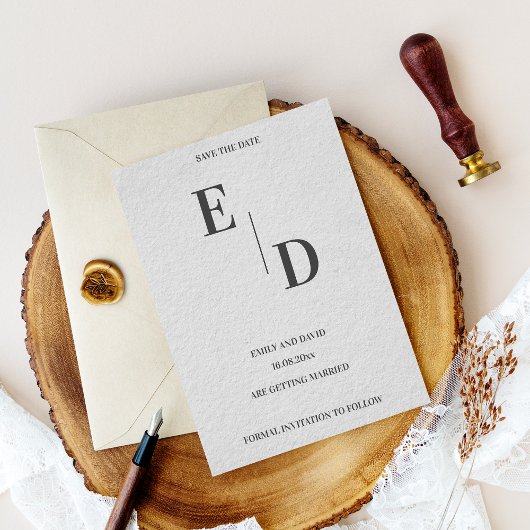 Carte Postale Faire-part Moderne Monogramme Noir Blanc Mariage Épargnez la 