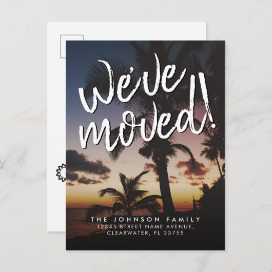 Carte Postale Faire-part Moderne Nous avons déménagé Tropical Beach Sunset (Devant / Derrière)