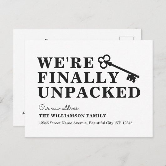 Carte Postale Faire-part Moderne Nous avons enfin décompressé le déplacemen (Devant / Derrière)