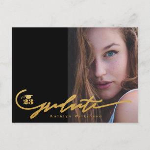 Carte Postale Faire-part Moderne or noir calligraphie chic photo GRAD