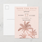 Carte Postale Faire-part Moderne or rose gold palmiers blush save the date (Devant / Derrière)