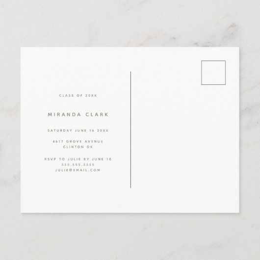 Carte Postale Faire-part Moderne Pays Chic Editable Photo Graduation (Dos)