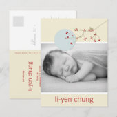 Carte Postale Faire-part Moderne Red Nesting Bird Family Photo simple Naiss (Devant / Derrière)