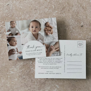 Carte Postale Faire-part Moderne remerciement de naissance multi photo arch