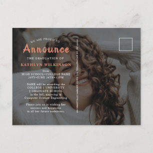 Carte Postale Faire-part Moderne Rose Gold Élégant Script 2 Photo Diplôme
