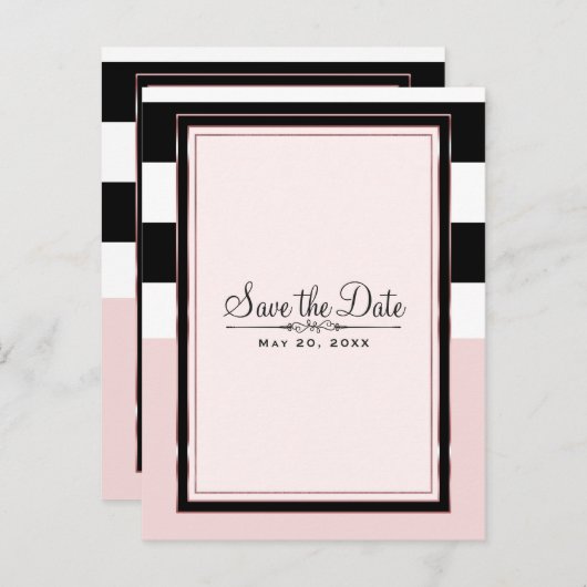 Carte Postale Faire-part Moderne rose noir & blanc rayures Enregistrer la d (Devant / Derrière)