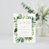 Carte Postale Faire-part Moderne save the date or vert tropical doré (Debout devant)