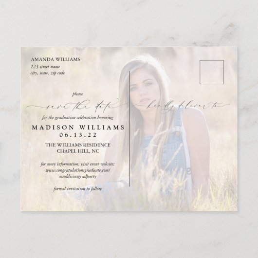Carte Postale Faire-part Moderne Script 2 Photo Graduation Enregistrer la d (Dos)