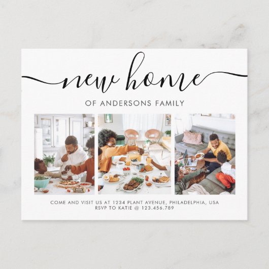 Carte Postale Faire-part Moderne Script Calligraphie 3 Photo Nouveau Home M (Devant)