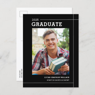 Carte Postale Faire-part Moderne Simple Black White Photo Graduation