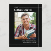Carte Postale Faire-part Moderne Simple Black White Photo Graduation (Devant)