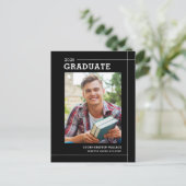 Carte Postale Faire-part Moderne Simple Black White Photo Graduation (Debout devant)