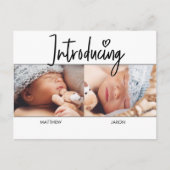 Carte Postale Faire-part Moderne Simple Introduire Script Twins photo garço (Devant)