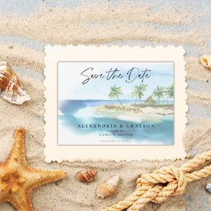 Carte Postale Faire-part Moderne Tropical Ocean Beach Script Enregistrer la