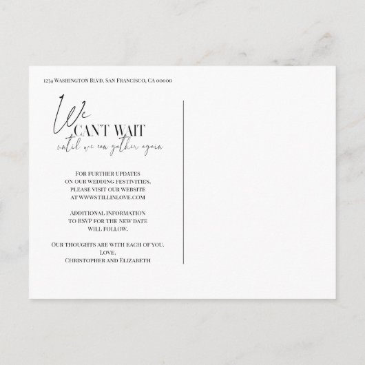 Carte Postale Faire-part Modernisation Script Changement de plans Report Ma (Dos)