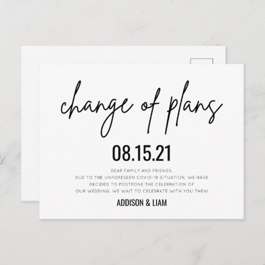 Carte Postale Faire-part Modification des plans Mariage Enregistrer la date (Devant / Derrière)