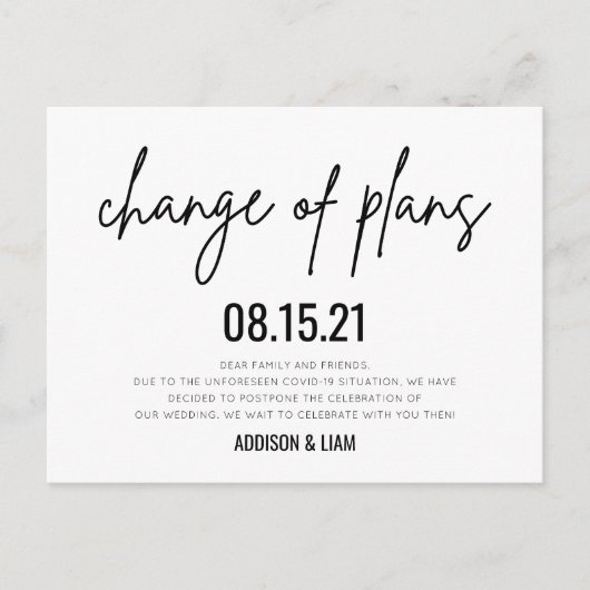 Carte Postale Faire-part Modification des plans Mariage Enregistrer la date (Devant)