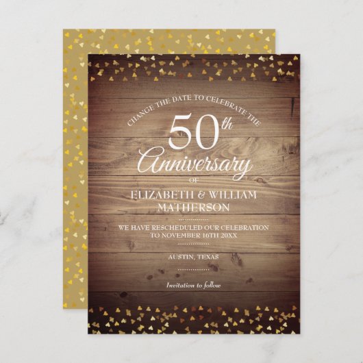 Carte Postale Faire-part Modifier la date 50e anniversaire Mariage Rustique (Devant / Derrière)