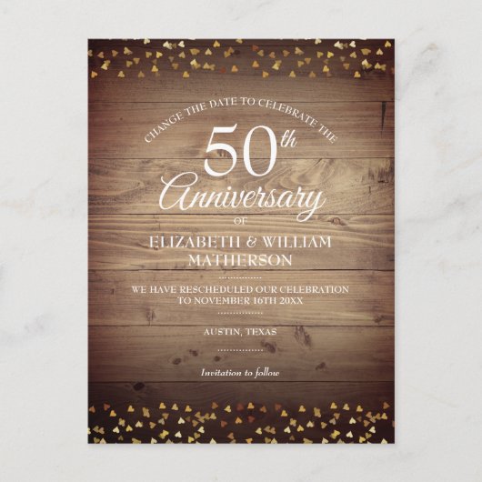 Carte Postale Faire-part Modifier la date 50e anniversaire Mariage Rustique (Devant)