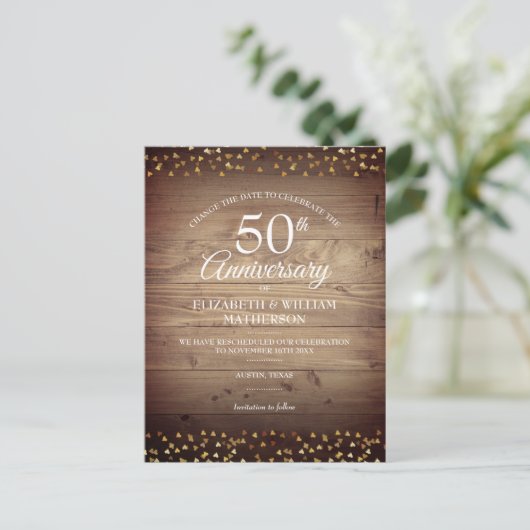 Carte Postale Faire-part Modifier la date 50e anniversaire Mariage Rustique (Debout devant)