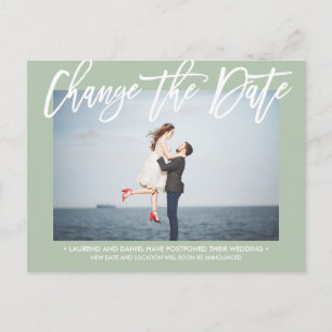 Carte Postale Faire-part MODIFIER LA DATE Chic calligraphie vert sauge phot