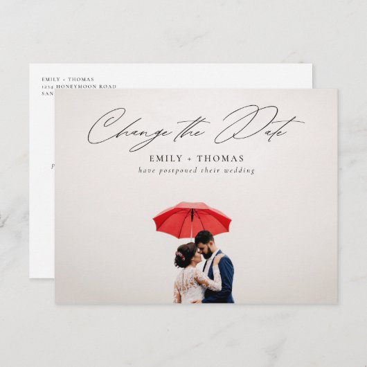 Carte Postale Faire-part Modifier La Date Complète Photo Mariage Postponton (Devant / Derrière)