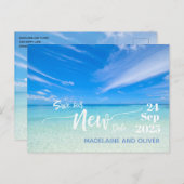 Carte Postale Faire-part Modifier La Date Mariage Beach Blue Summer (Devant / Derrière)