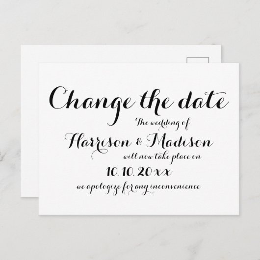 Carte Postale Faire-part Modifier la date, Mariage de calligraphie (Devant / Derrière)