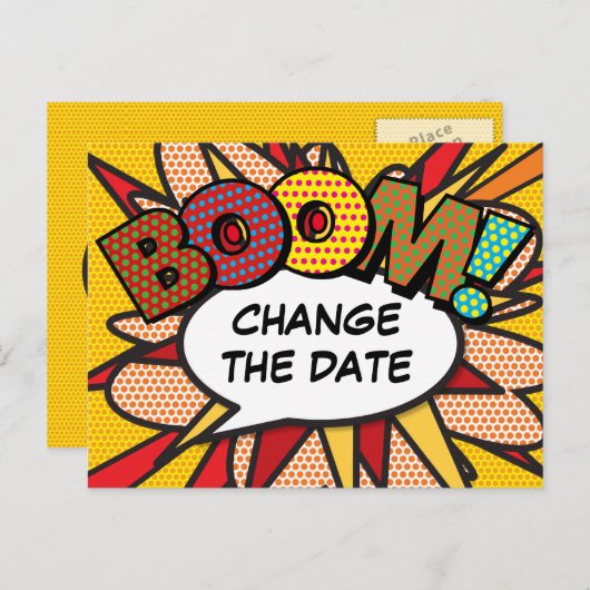 Carte Postale Faire-part Modifier La Date Modern Fun Comic Book (Devant / Derrière)