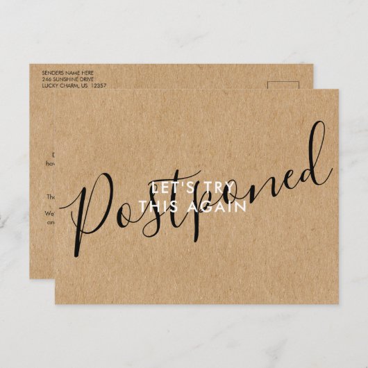 Carte Postale Faire-part Modifier la date Reportée Annulée Événement Rustiq (Devant / Derrière)