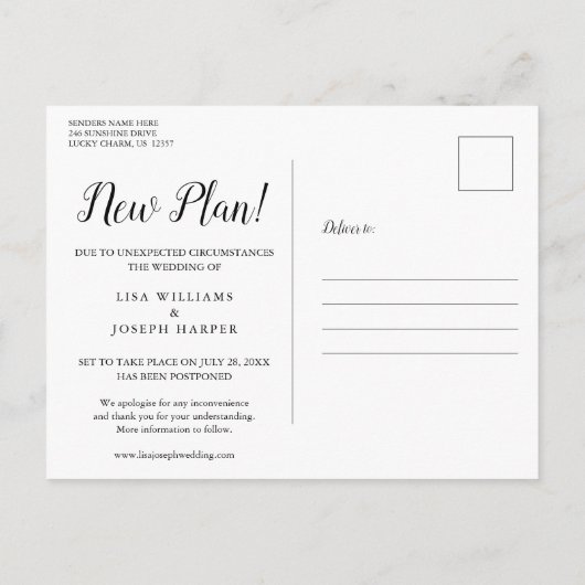 Carte Postale Faire-part Modifier la date reportée Nous refaisons (Dos)