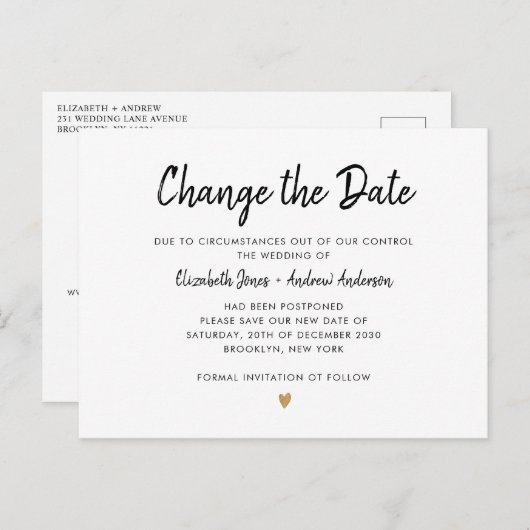 Carte Postale Faire-part Modifier le code date Simple Champagne Gold Heart (Devant / Derrière)