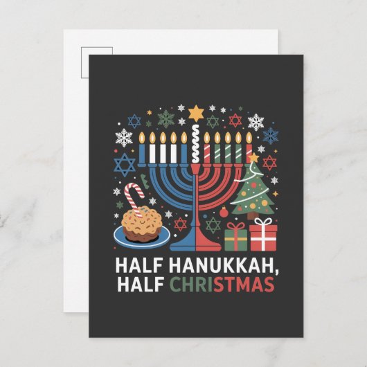 Carte Postale Faire-part Moitié Noël, moitié Hanukka, Christmukkah drôle (Devant / Derrière)