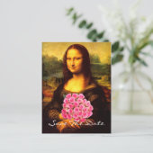 Carte Postale Faire-part Mona Lisa avec bouquet de roses roses (Debout devant)