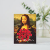 Carte Postale Faire-part Mona Lisa avec bouquet de roses rouges (Debout devant)