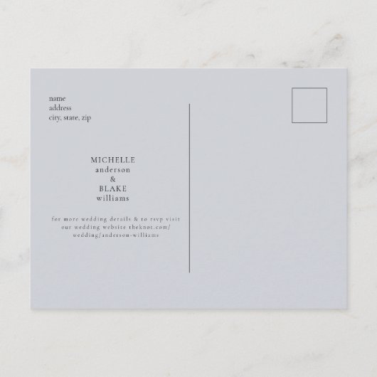 Carte Postale Faire-part Monogramme bleu Dusty Mariage Enregistrer la date (Dos)