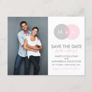 Carte Postale Faire-part Monogramme circulaire rose et gris Enregistrer la 