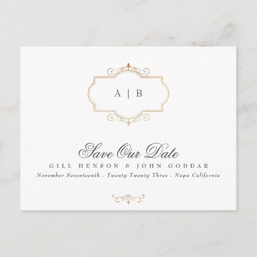Carte Postale Faire-part Monogramme classique en or monogramme Foil Enregis (Devant)