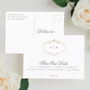 Carte Postale Faire-part Monogramme classique en or monogramme Foil Enregis
