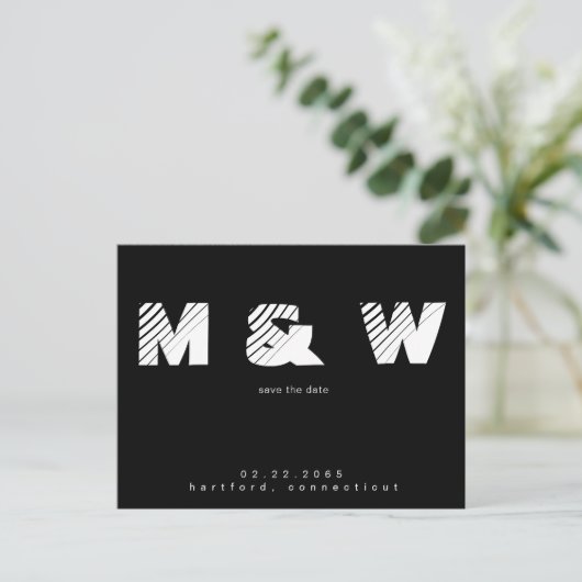 Carte Postale Faire-part Monogramme contemporain B/W Simple Enregistrer la  (Debout devant)