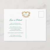 Carte Postale Faire-part Monogramme de cœur annulation de mariage or vert (Dos)