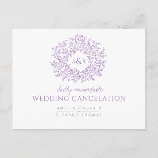 Carte Postale Faire-part Monogramme de mariage annulé avec feuille dessinée (Devant)