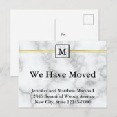 Carte Postale Faire-part Monogramme de nom de marbre blanc faux élégant dém (Devant / Derrière)