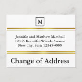 Carte Postale Faire-part Monogramme élégant blanc et or Changement d'adress (Devant)