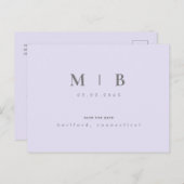 Carte Postale Faire-part Monogramme Lilac Mariage simple et élégant Date de (Devant / Derrière)